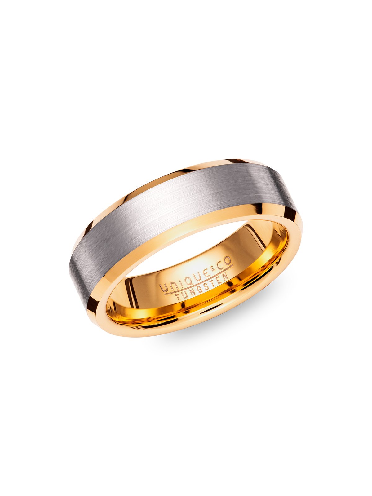 Unique & Co. Tungsten Carbide Ring with Yellow IP Plating - Size 62