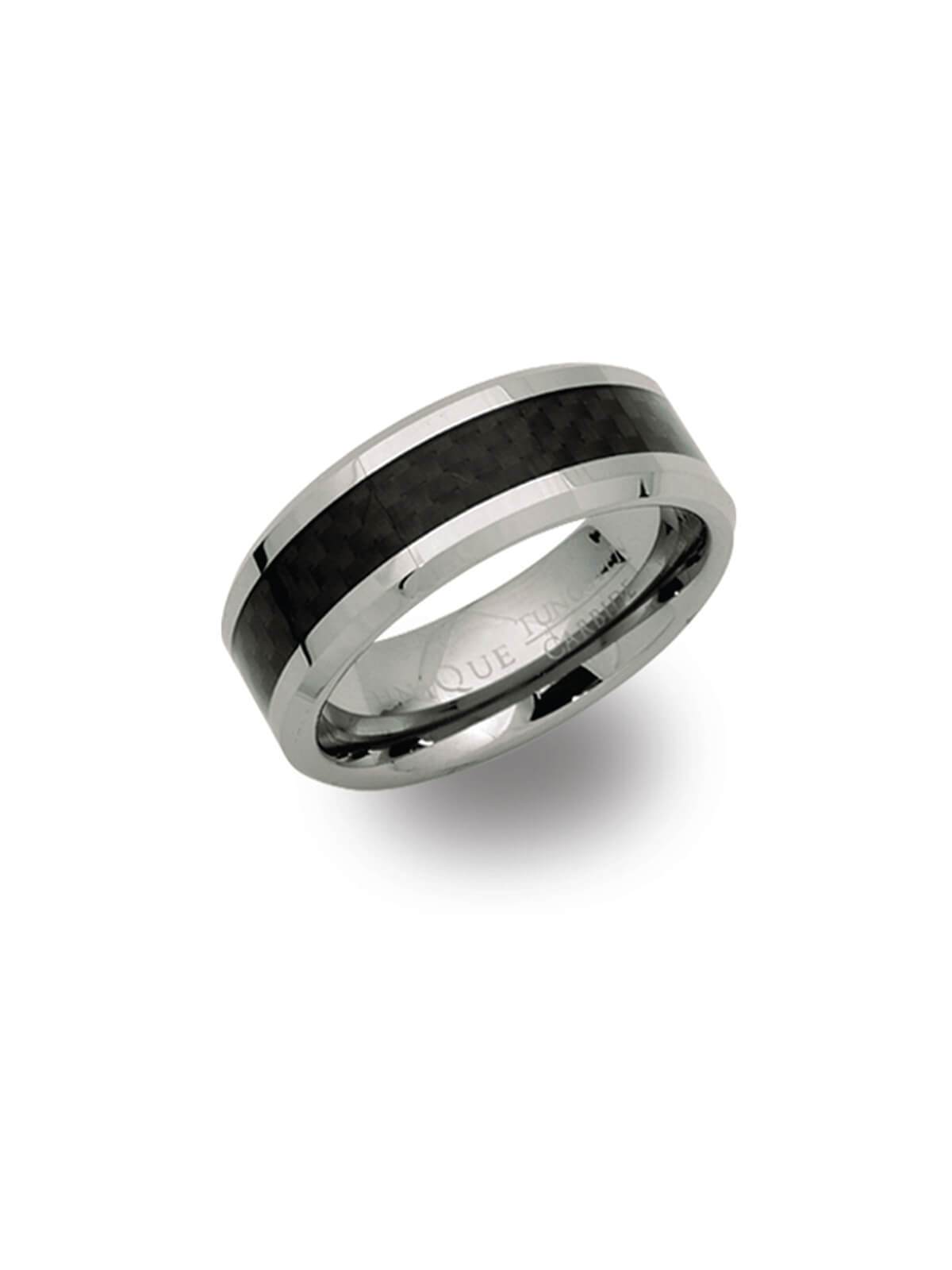 Unique & Co. Tungsten Carbide Ring with Black Carbon Fibre - Size 58
