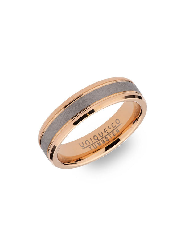 Unique & Co. Tungsten Carbide Ring with Rose Gold IP Plating - Size 66