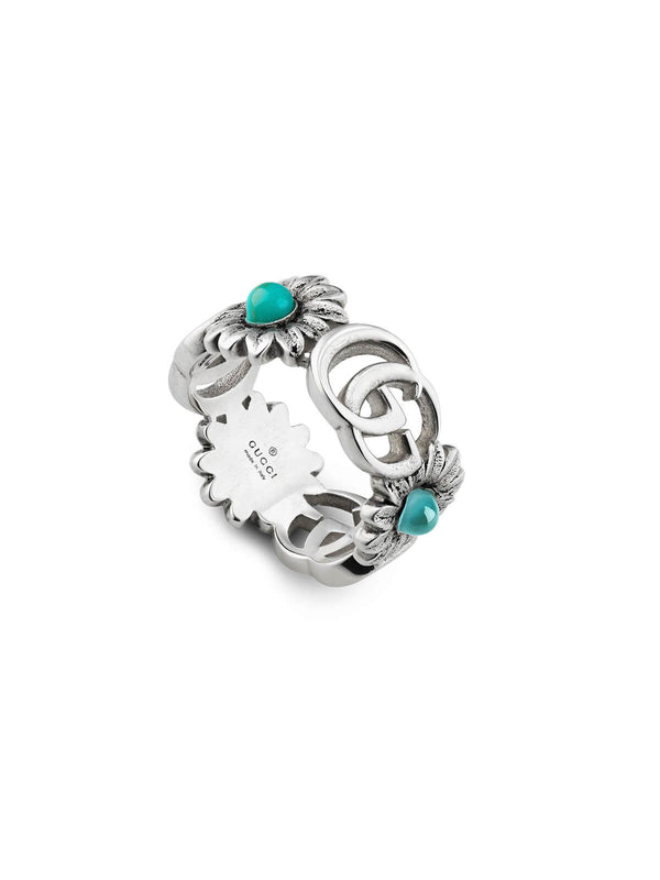 Gucci GG Marmont Ring in Silver, Blue Topaz & Turquoise - Size O-P YBC527394001015