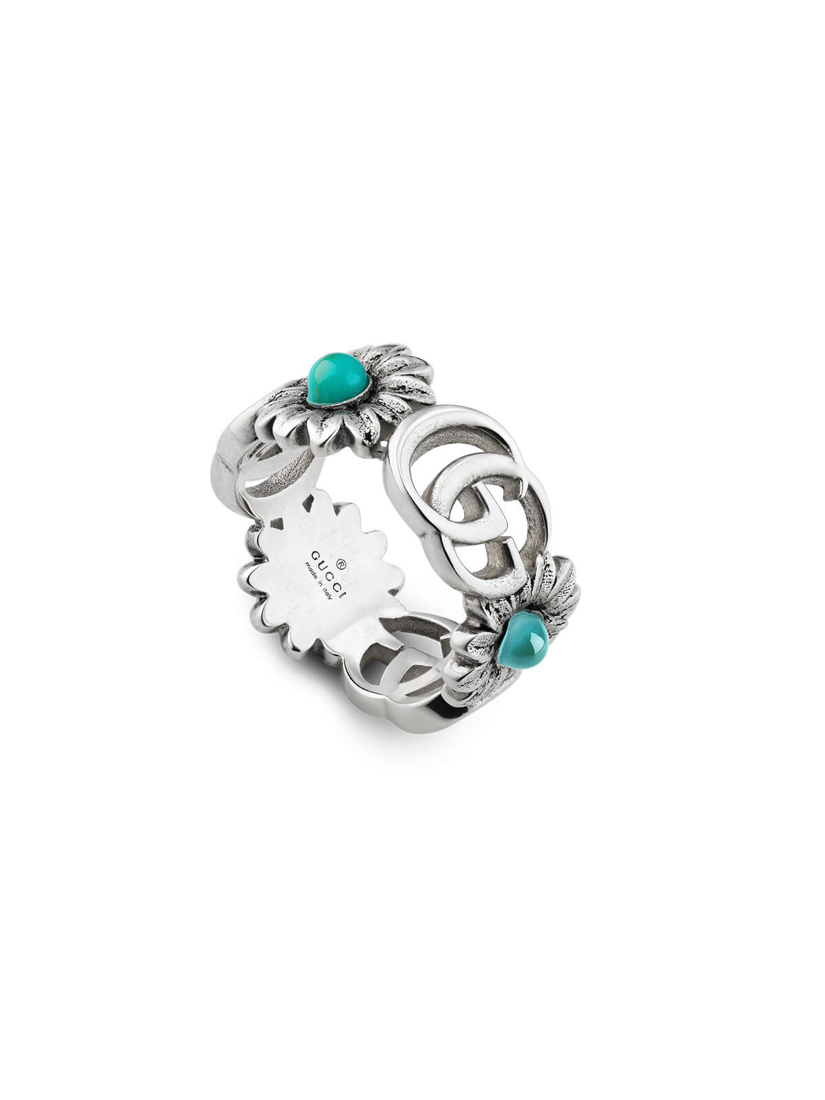 Gucci GG Marmont Ring in Silver, Blue Topaz & Turquoise - Size Q YBC527394001017