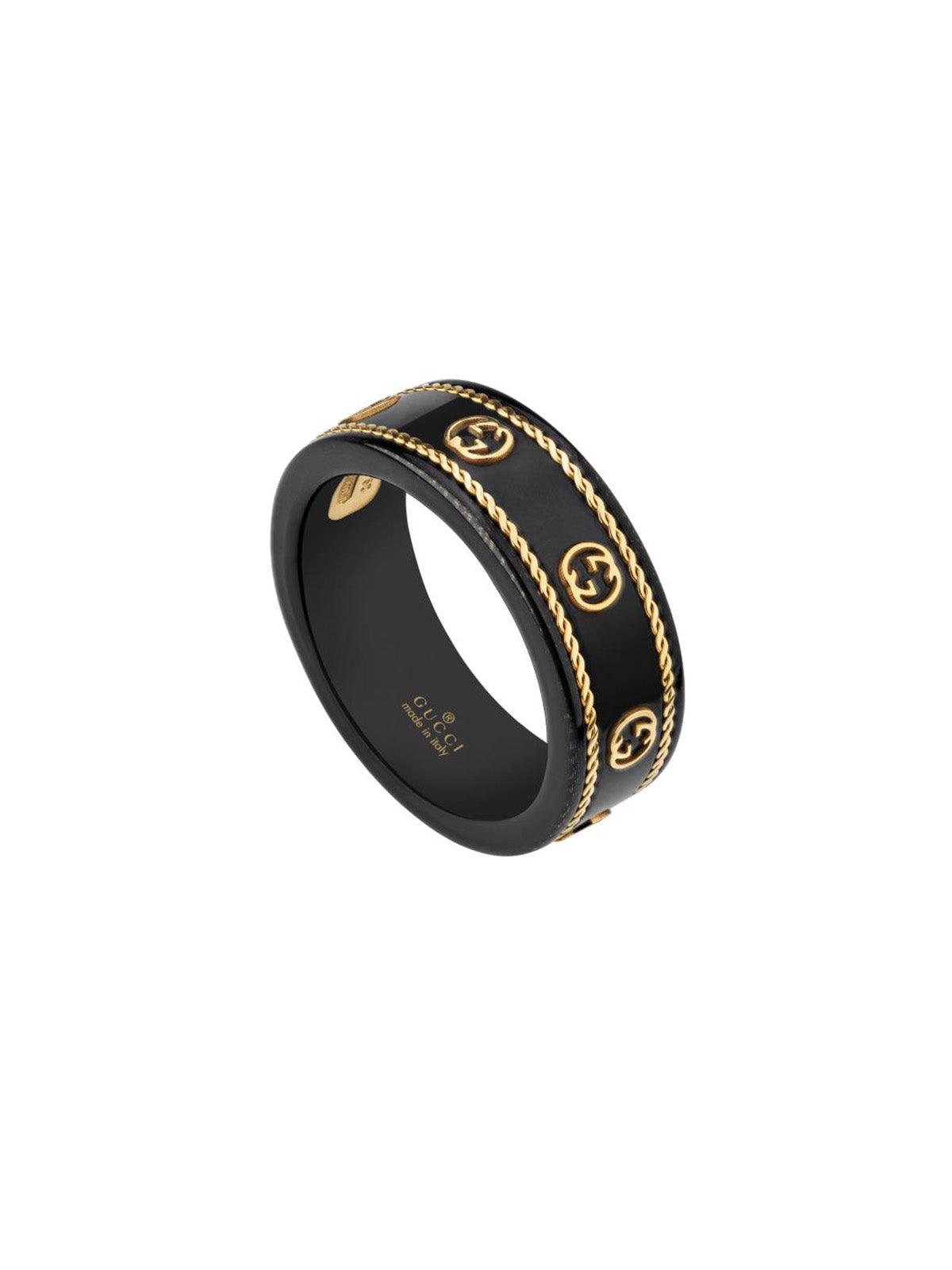 Gucci Icon Ring in Black and 18ct Yellow Gold - Size 22