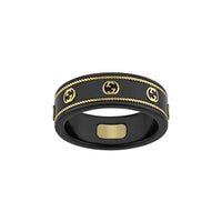 Gucci Icon Ring in Black and 18ct Yellow Gold - Size 22