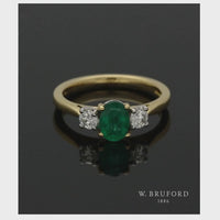 Emerald & Diamond Three Stone Ring in 18ct Yellow & White Gold