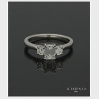 Three Stone Diamond Ring 1.05ct Certificated Emerald & Round Brilliant Cut in Platinum