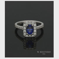 Sapphire & Diamond Cluster Ring in 18ct White Gold with Diamond Shoulders