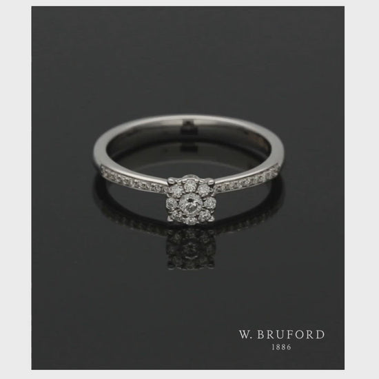Diamond Cluster Ring 0.18ct Round Brilliant Cut in 18ct White Gold with Diamond Shoulders
