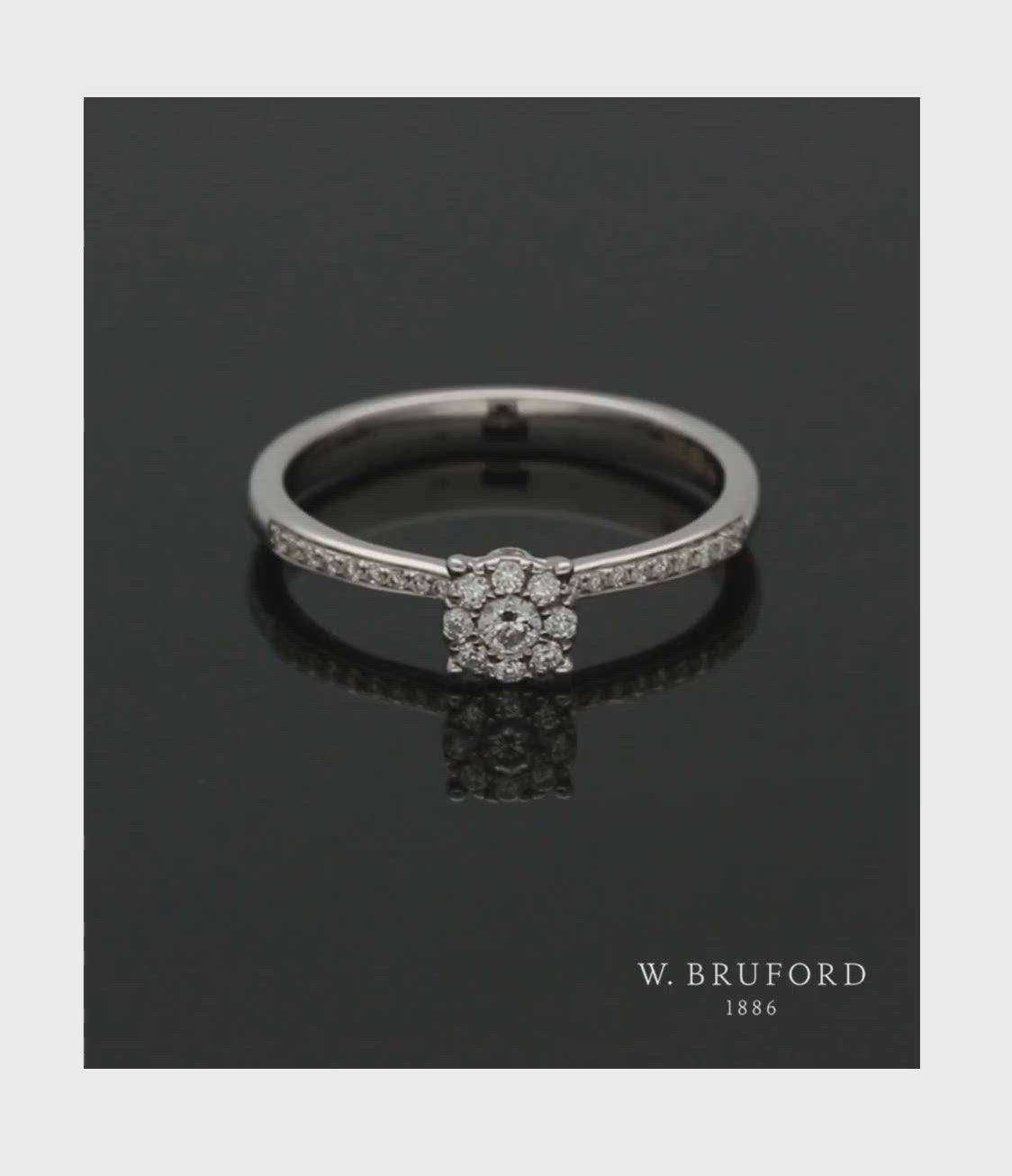 Diamond Cluster Ring 0.18ct Round Brilliant Cut in 18ct White Gold with Diamond Shoulders