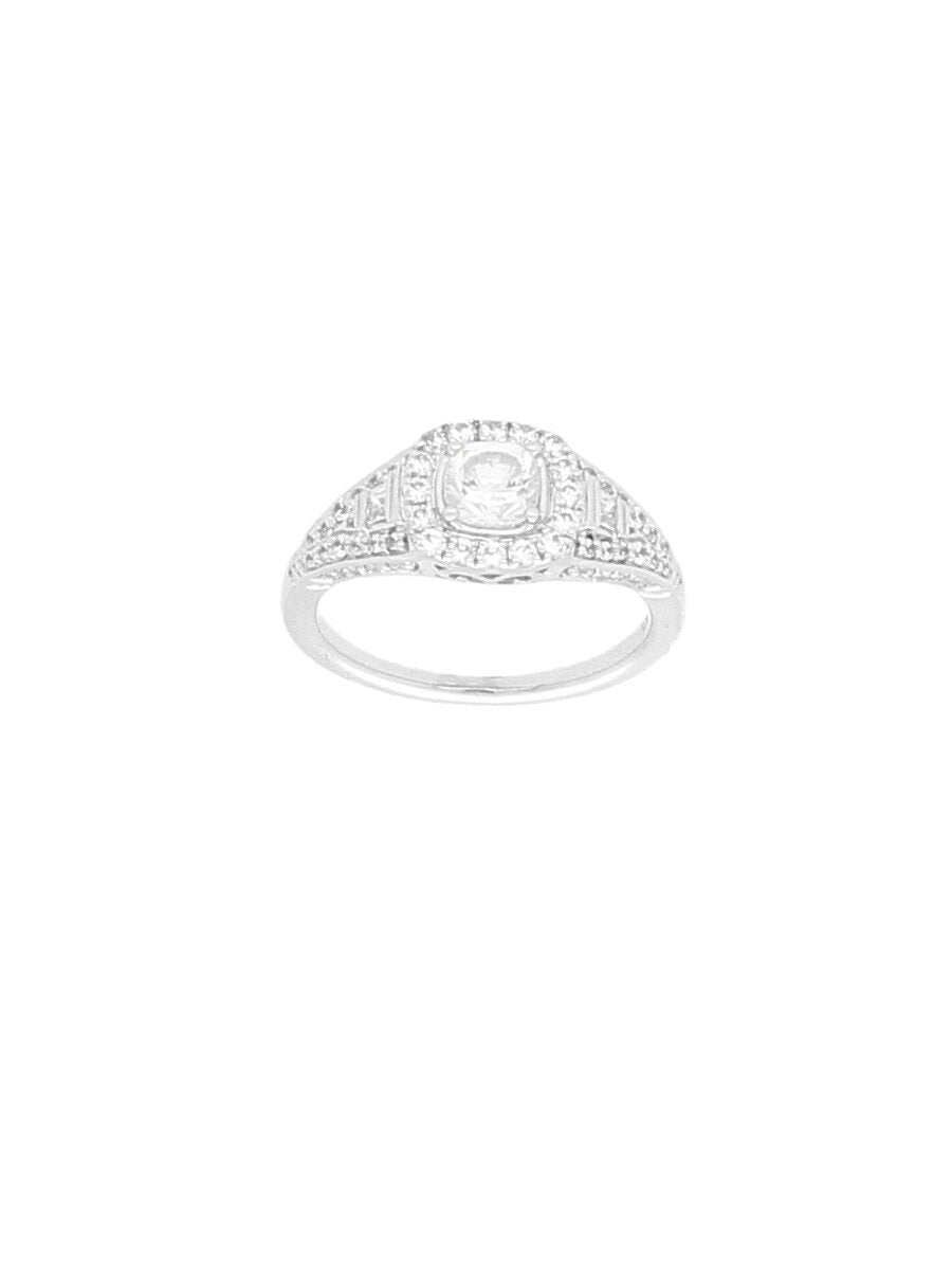 Silver & Cubic Zirconia Cluster Ring with Zirconia Tapered Shoulders