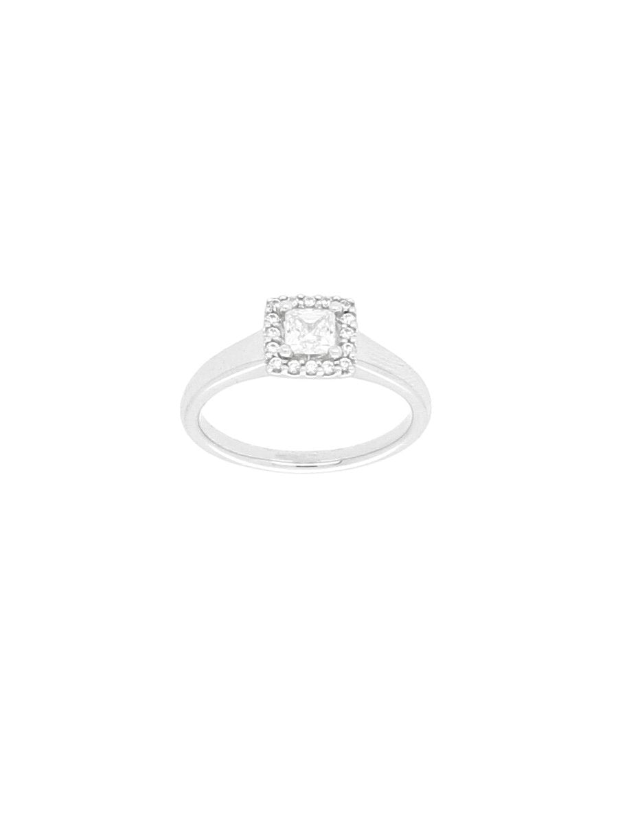 Silver & Cubic Zirconia Square Halo Ring