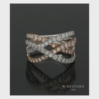 Diamond Crossover Ring Round Brilliant Cut in 18ct White & Rose Gold
