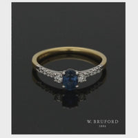 Sapphire & Diamond Three Stone Ring in 18ct Yellow & White Gold with Diamond Shoulders