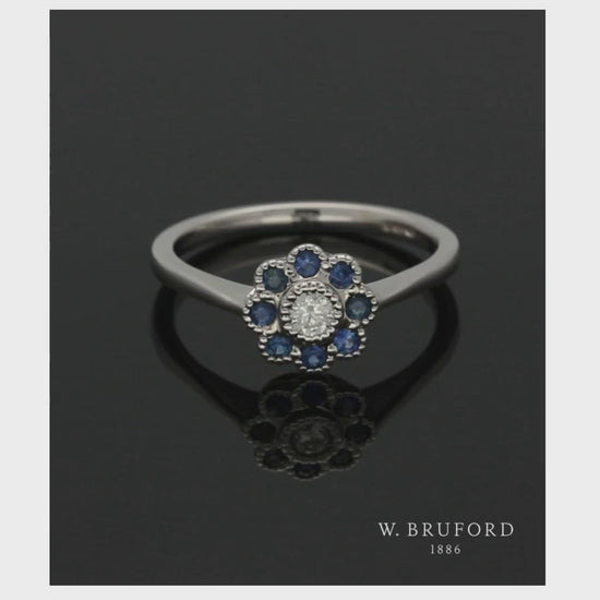 Sapphire & Diamond Cluster Ring in 9ct White Gold