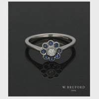Sapphire & Diamond Cluster Ring in 9ct White Gold