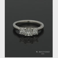 Three Stone Diamond Ring 1.00ct Certificated Princess Cut in Platinum