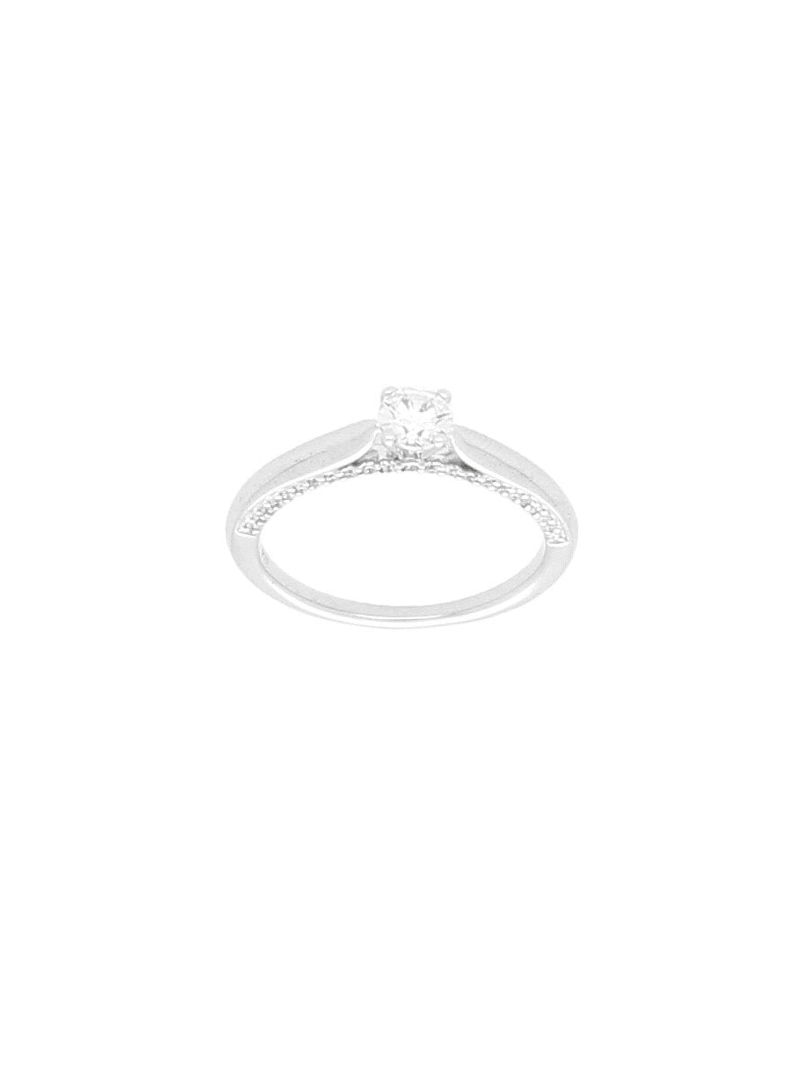 Silver & Cubic Zirconia Single Stone Ring with Zirconia Set Sides